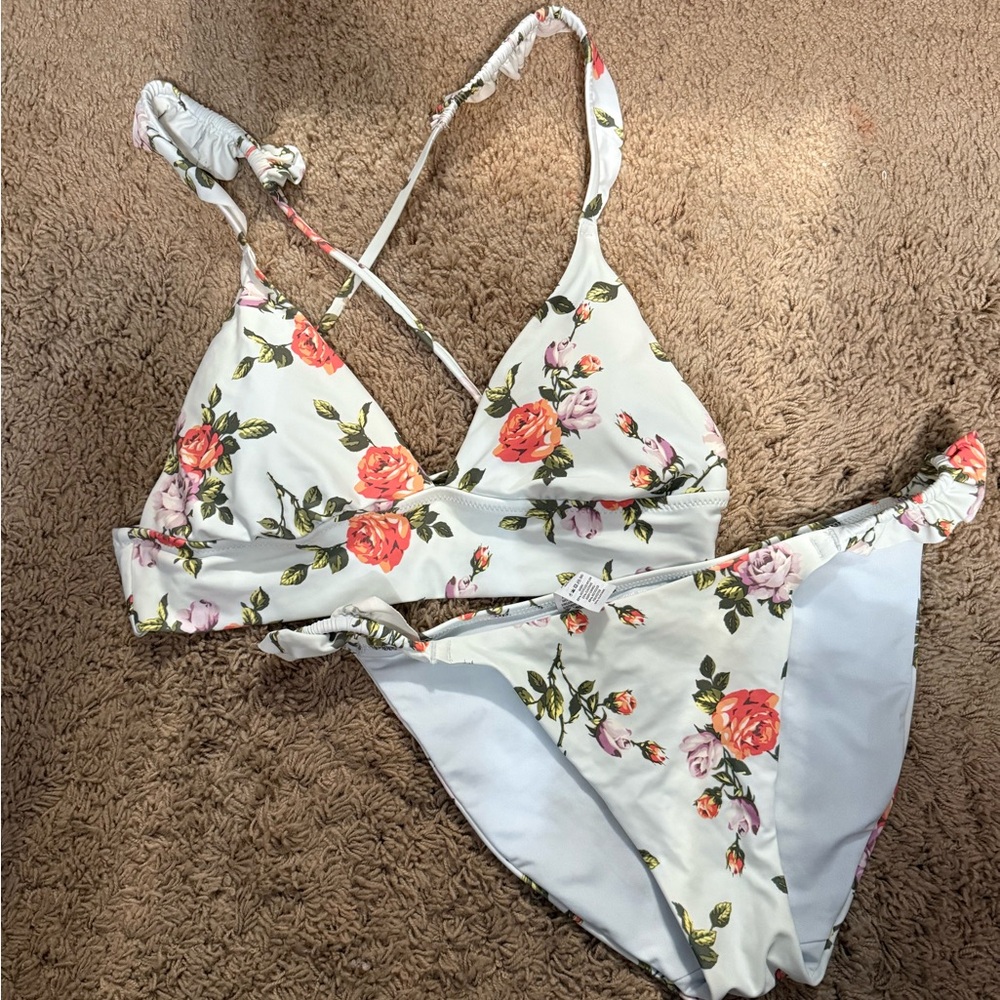 Aerie Pink Floral Ruffle Bikini